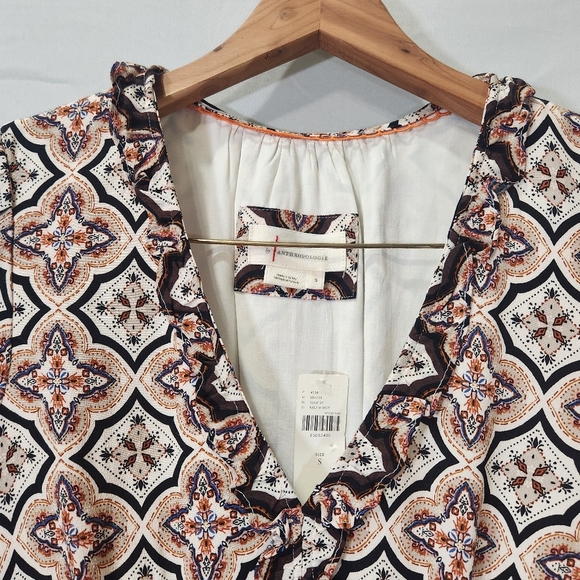 Anthropologie Tan Brown Boho V Neck Dress 100% VISCOSE - Picture 4 of 14